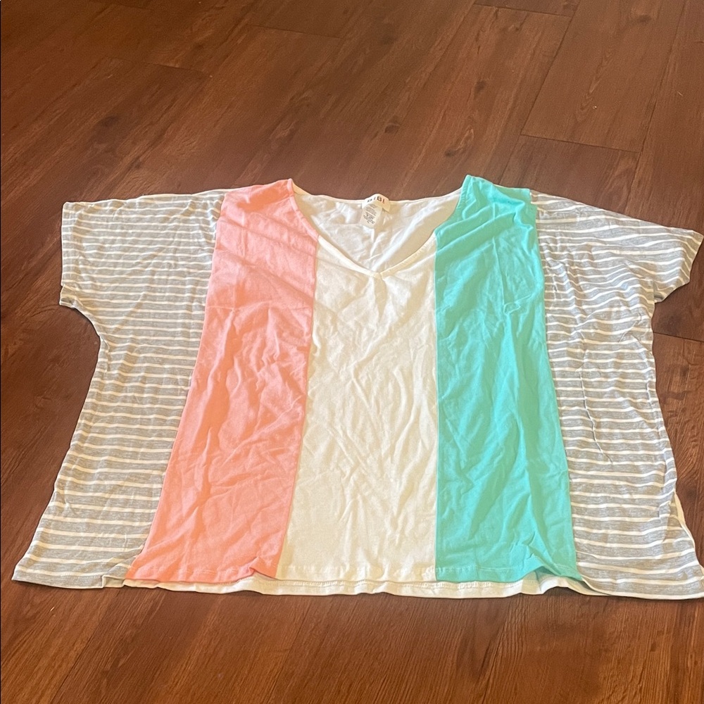 BiBi Women’s Color Block Tee - Pink, White, Green